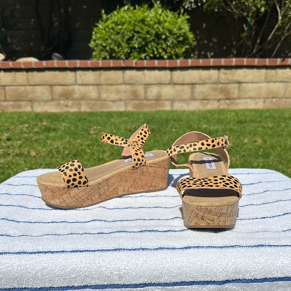 Leopard Cheetah Steve Madden Cork Wedge Flatform Sandals 8.5 New!